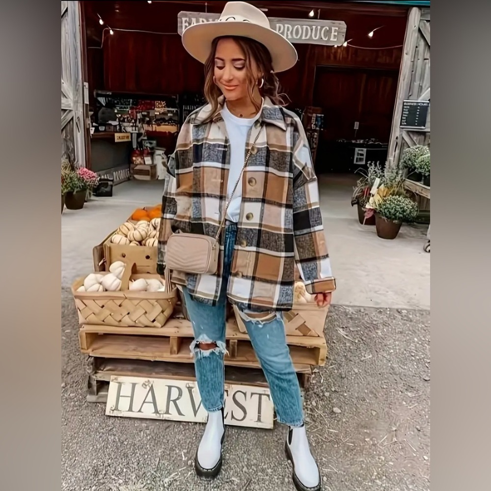 Plaid print Shacket jacket - Picture 3 of 5